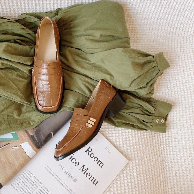 color block leather loafers