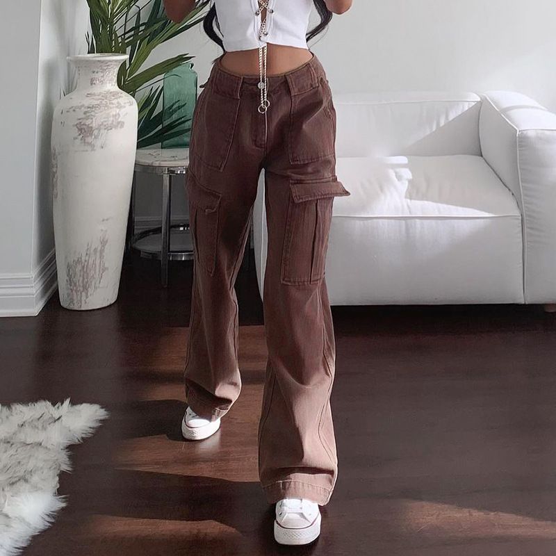 Mid-Waist Cargo Wide Leg Pants 