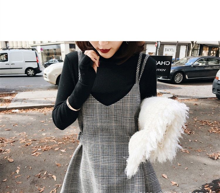 turtleneck and pinafore