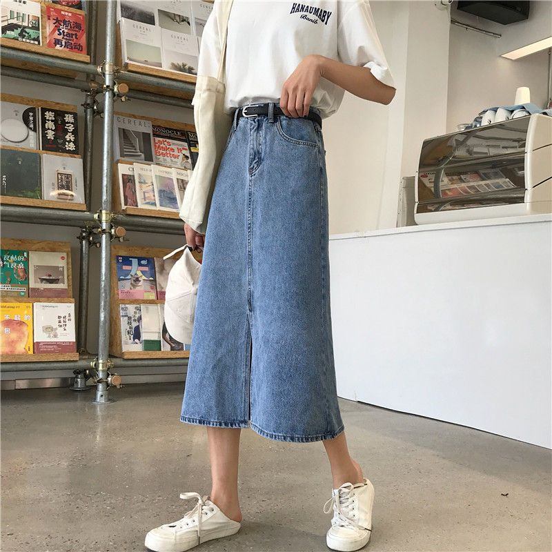 midi denim skirt a line
