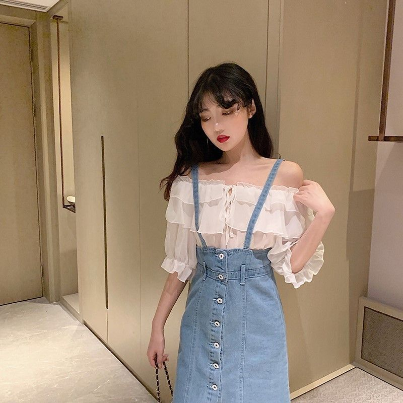 KONGER - Ruffle-Hem Chiffon Blouse 