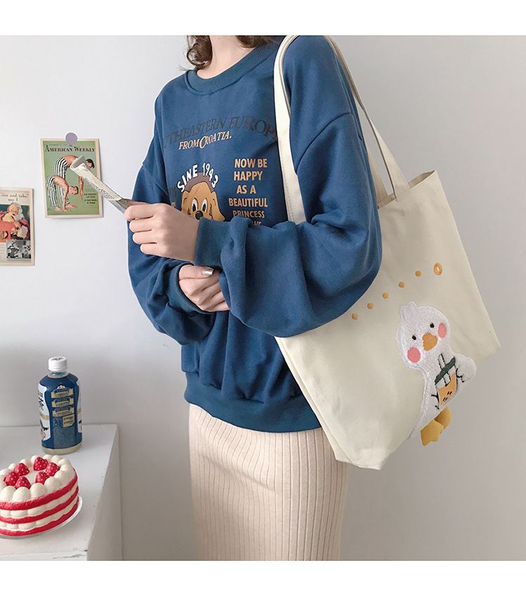 TangTangBags Duck Embroidered Canvas Tote Bag | YesStyle