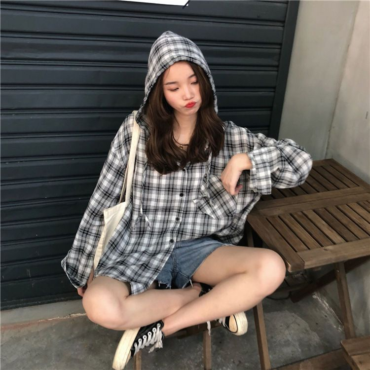 Ashlee Hooded Plaid Shirt YesStyle 