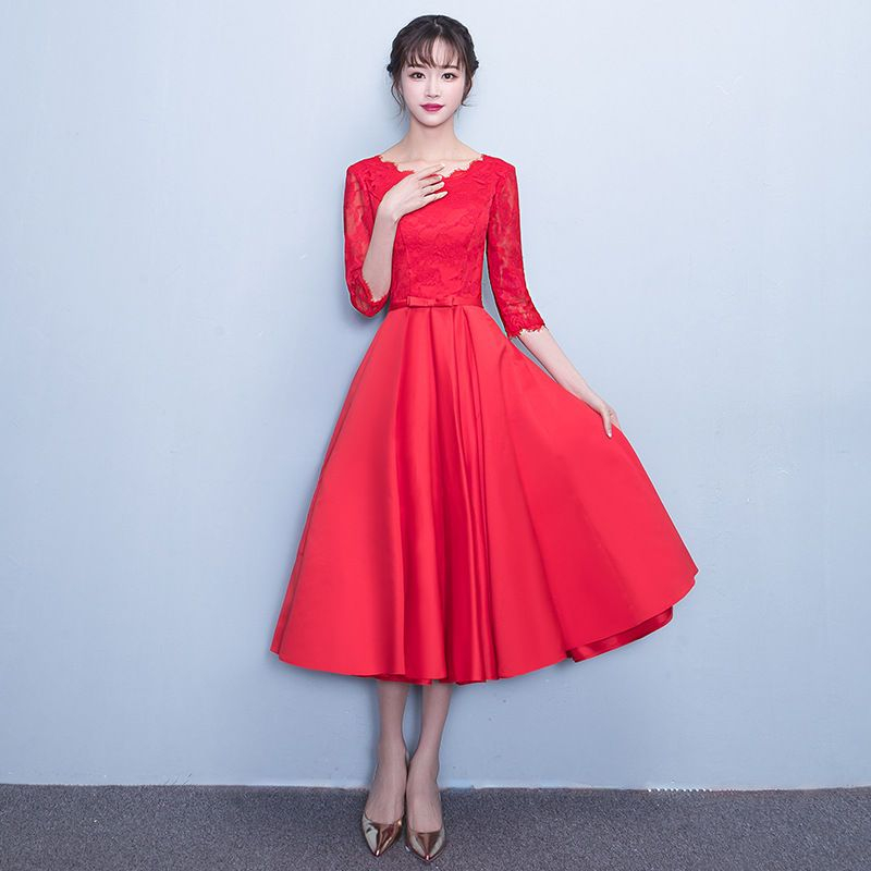 Wonhi Lace Panel ElbowSleeve ALine Evening Gown / Lace Panel ElbowSleeve ALine Cocktail