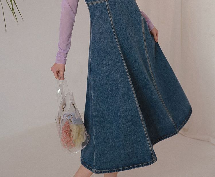 denim midi overall dress