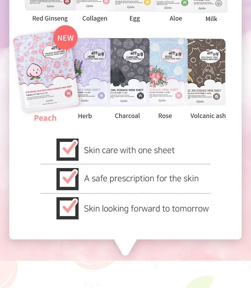 Buy esfolio Hyaluronic Acid With Peach Essence Mask Sheet Set in Bulk