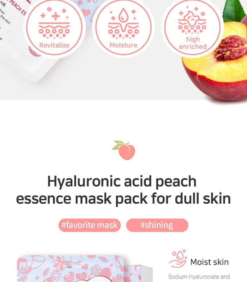 esfolio Hyaluronic Acid With Peach Essence Mask Sheet Set YesStyle