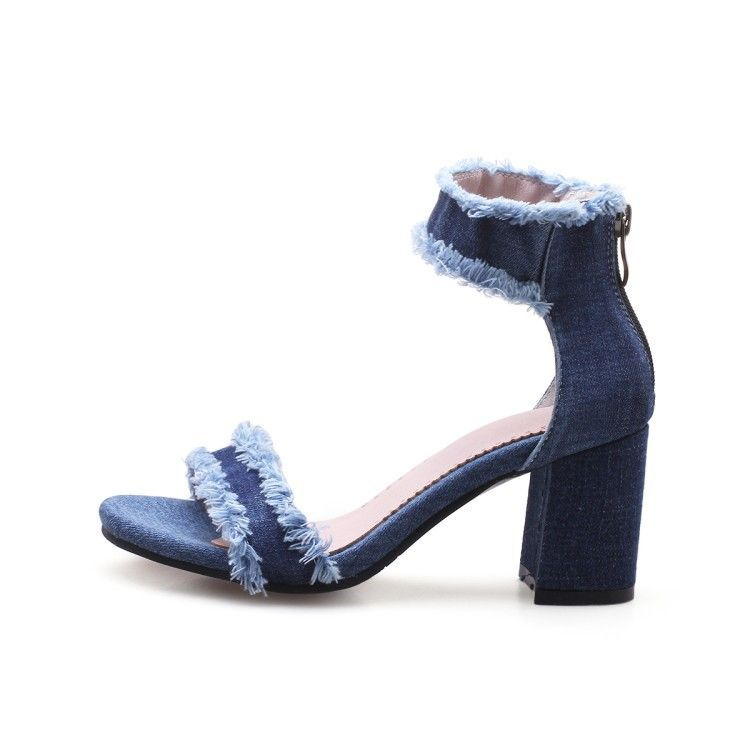 denim block heel shoes