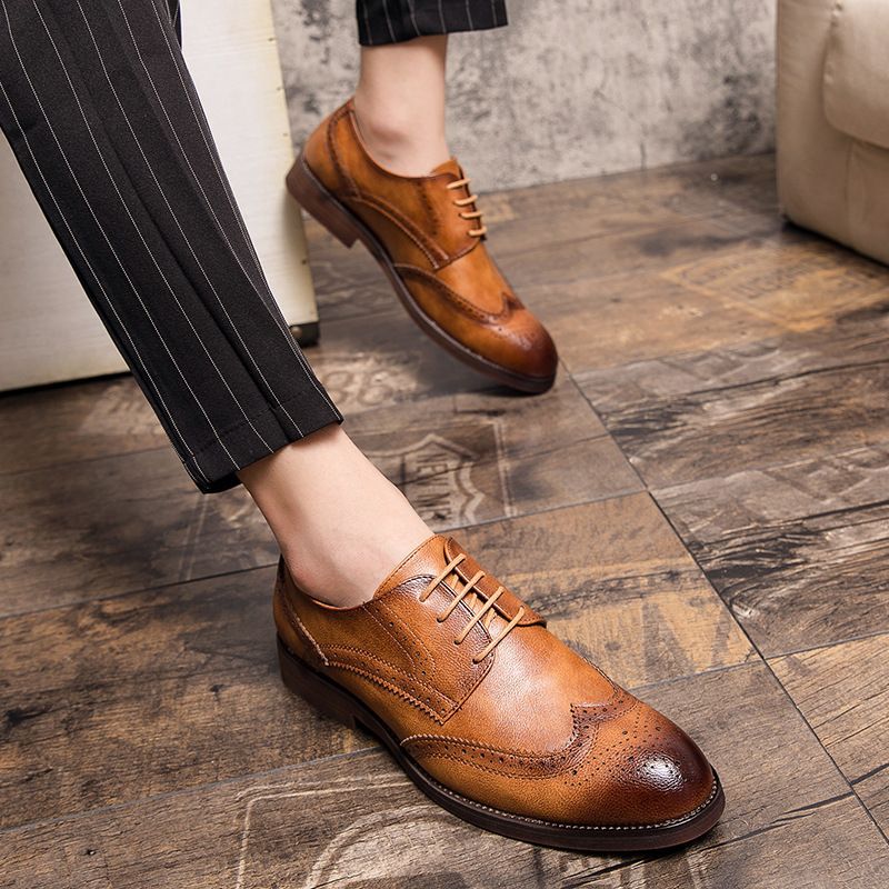 Faux-Leather Lace-Up Wingtip Oxford 
