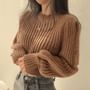 Rosesand Puff Sleeve Plain Crop Sweater YesStyle