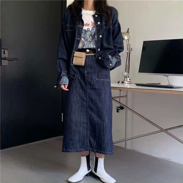 midi jean skirt jacket