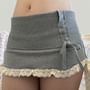 Low Rise Lace Trim Knit Mini Skirt