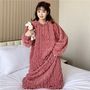 Long-Sleeve Plain Coral Fleece Pajama Dress