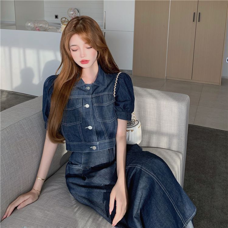Short-Sleeve Cropped Denim Jacket 