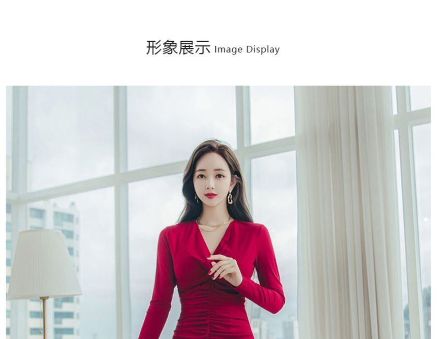 cape jasmine - 长袖皱纹迷你塑身连衣裙