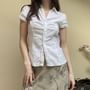 Short Sleeve V-Neck Plain Ruched Shirt