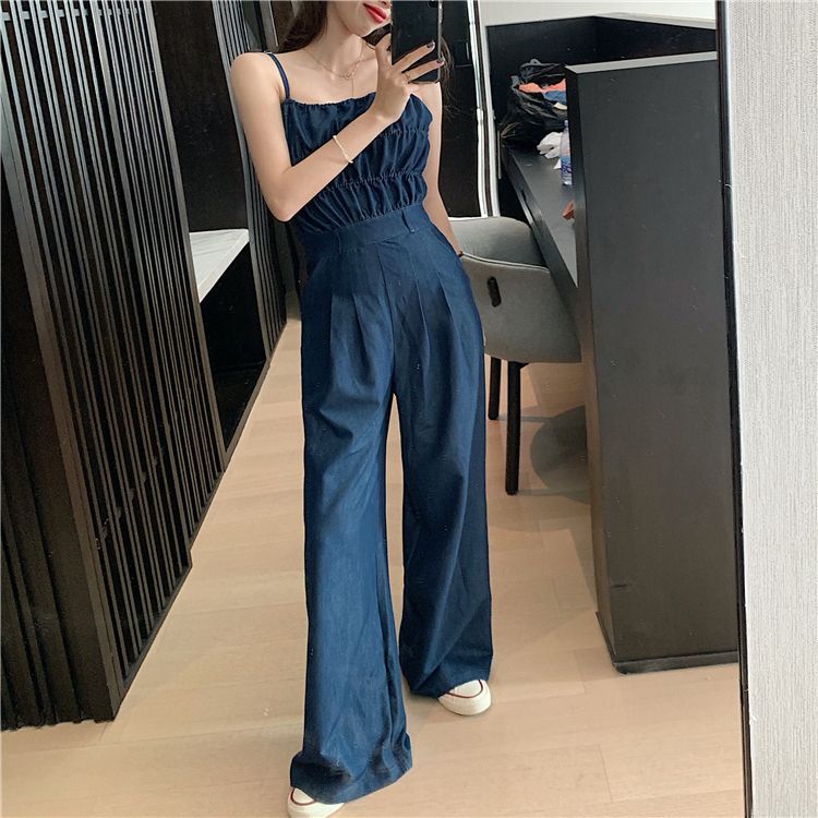 spaghetti strap denim overalls