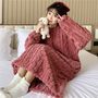 Long-Sleeve Plain Coral Fleece Pajama Dress