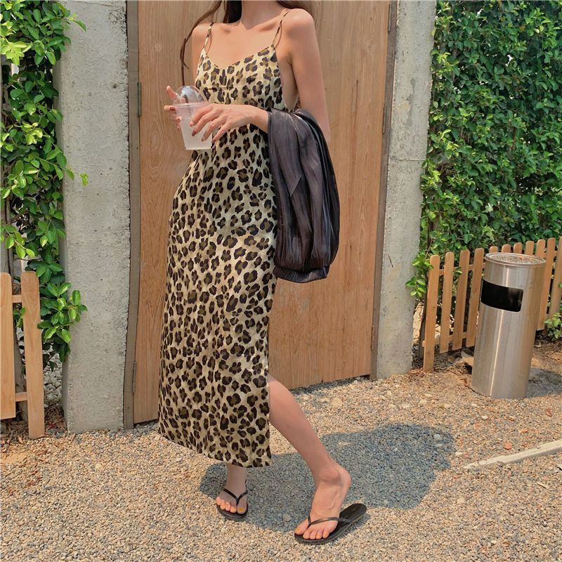 leopard print spaghetti strap dress