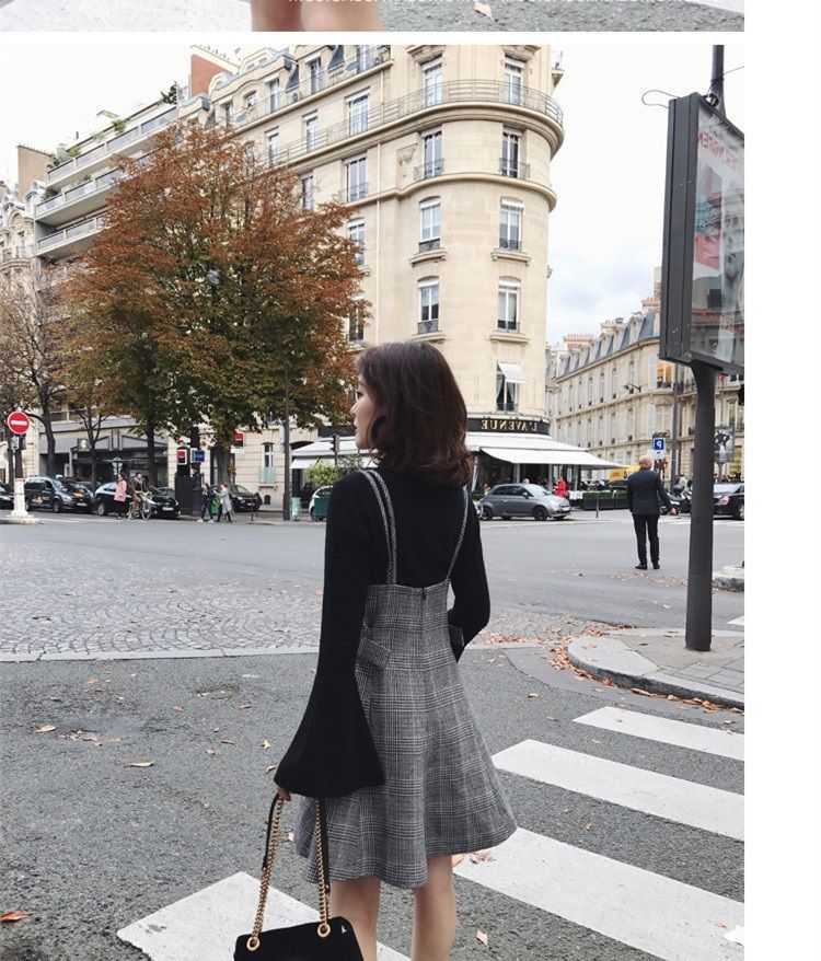 turtleneck and pinafore