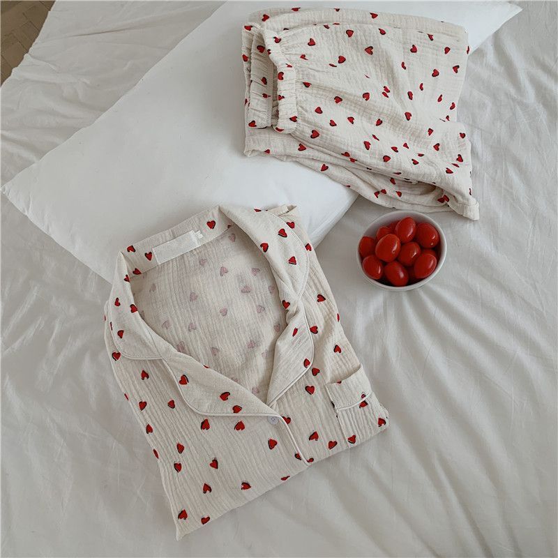 Tanee Pajama Set Heart Print LongSleeve LooseFit Top + Pants YesStyle