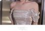 Short-Sleeve Off Shoulder Glitter Rhinestone Ruffle Panel Velvet A-Line Evening Gown