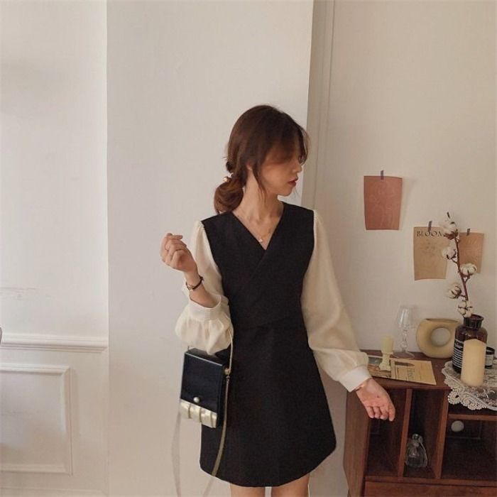 Antoinine Long-Sleeve Mock Two-Piece Mini A-Line Dress | YesStyle
