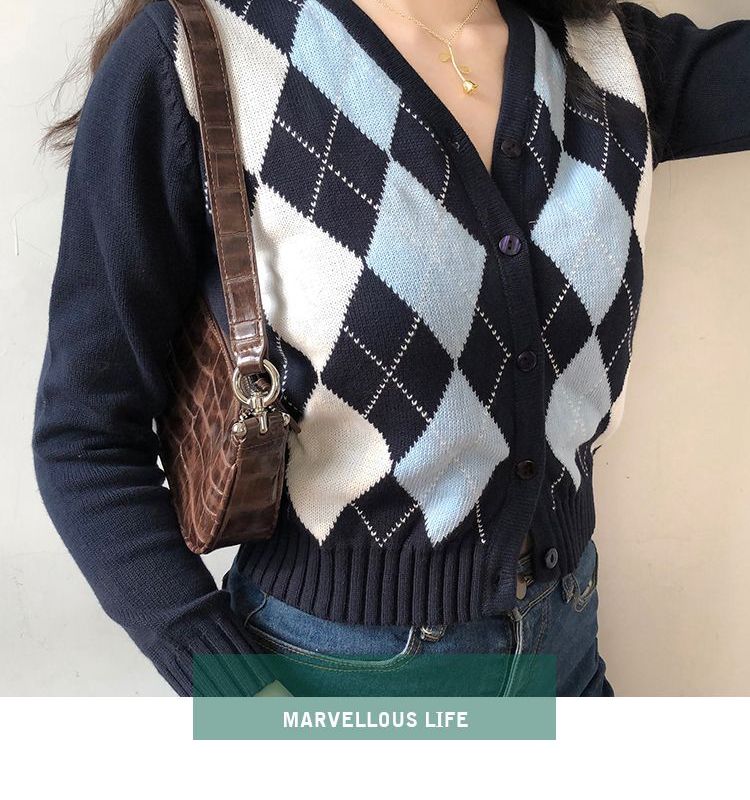 argyle crop cardigan