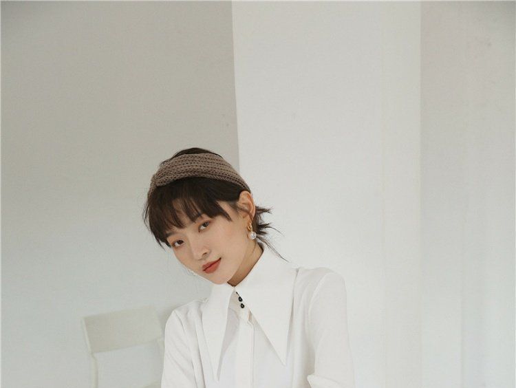 iDEARAT - Long-Sleeve Pointed Collar Plain Shirt | YesStyle
