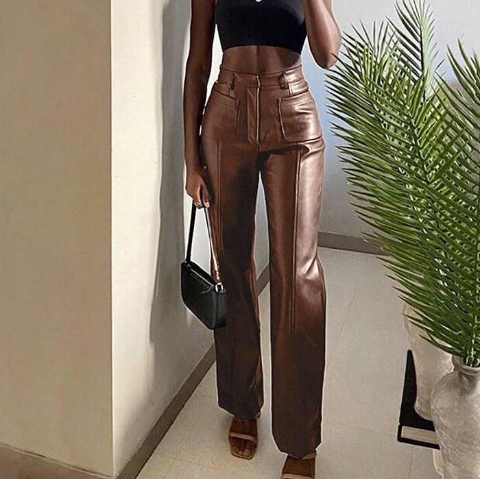 straight faux leather pants