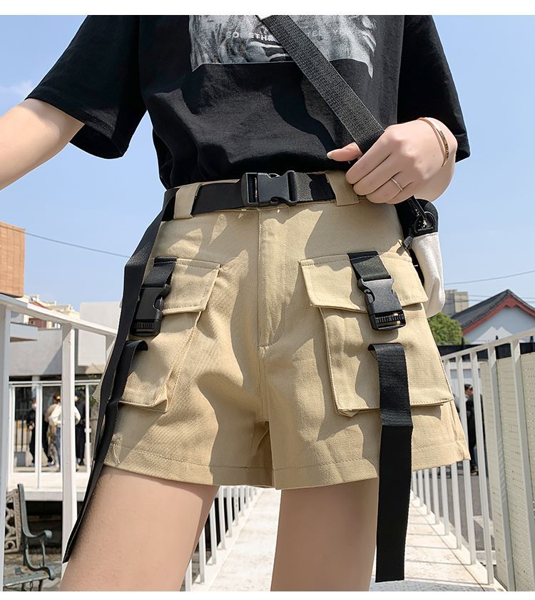 High-Waist Snap-Buckle Cargo Shorts 