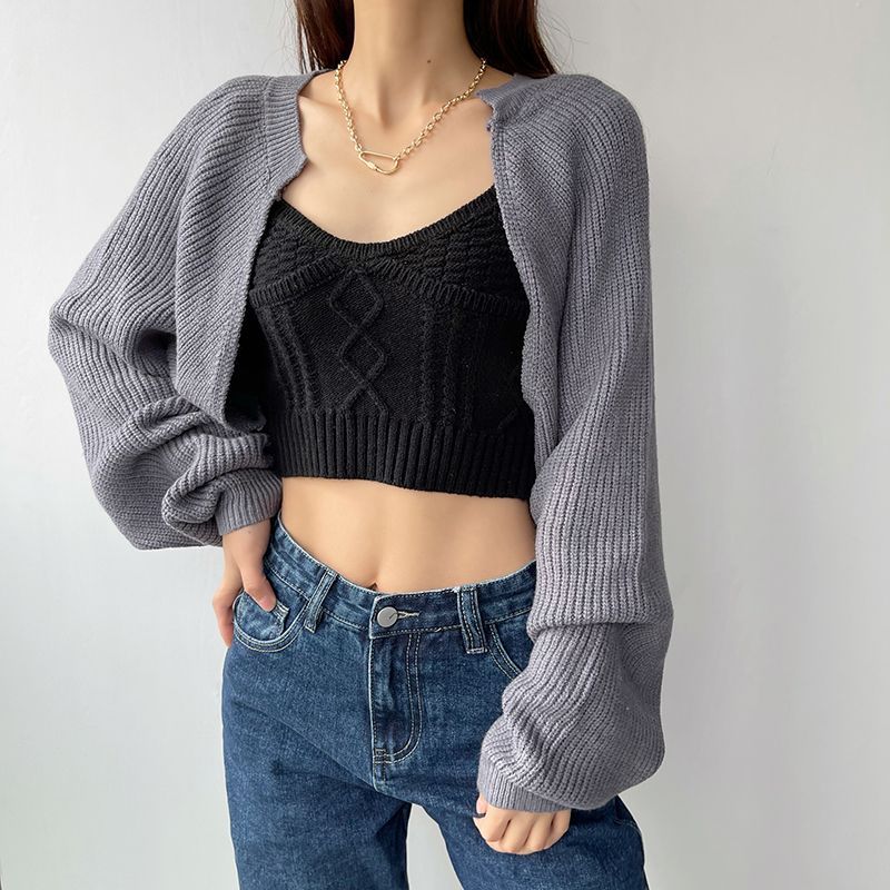 Tiny House Plain Knit Shrug YesStyle