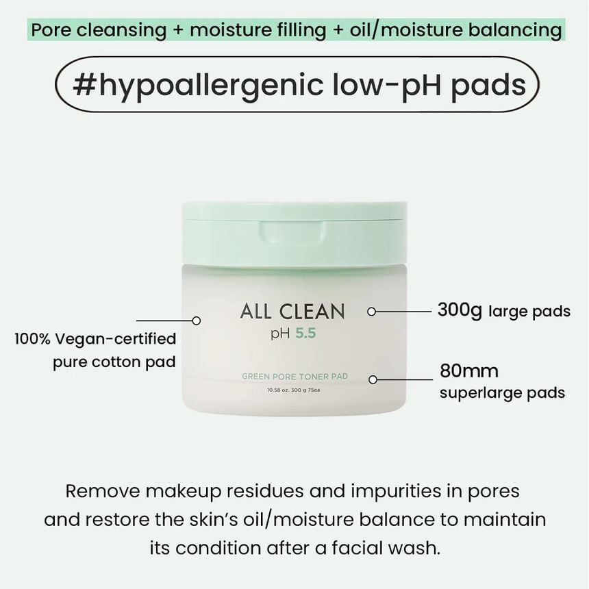 All Clean, Green Pore Toner Pad, 75 Pads, 10.58 oz (300 g)