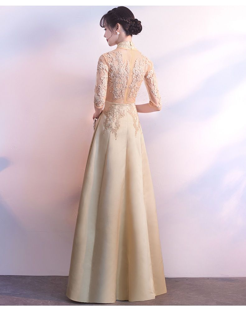 Wonhi Elbow-Sleeve Lace A-Line Evening Gown | YesStyle