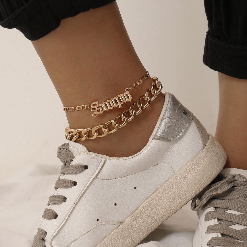 Alloy Lettering Chunky Chain Layered Anklet