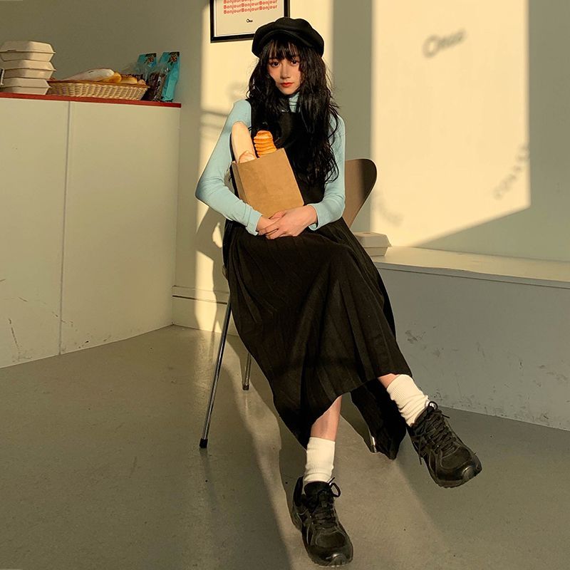 turtleneck and pinafore