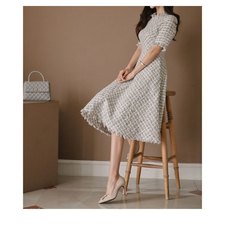 Shacos Short-Sleeve A-Line Tweed Dress | YesStyle