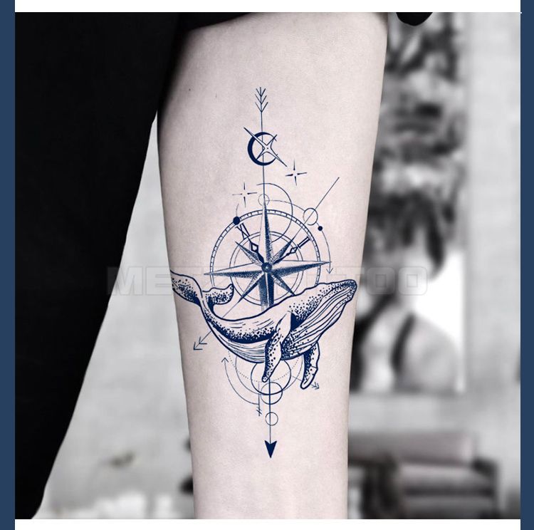 Akademi godt at lege METZ - Whale & Compass Waterproof Temporary Tattoo | YesStyle