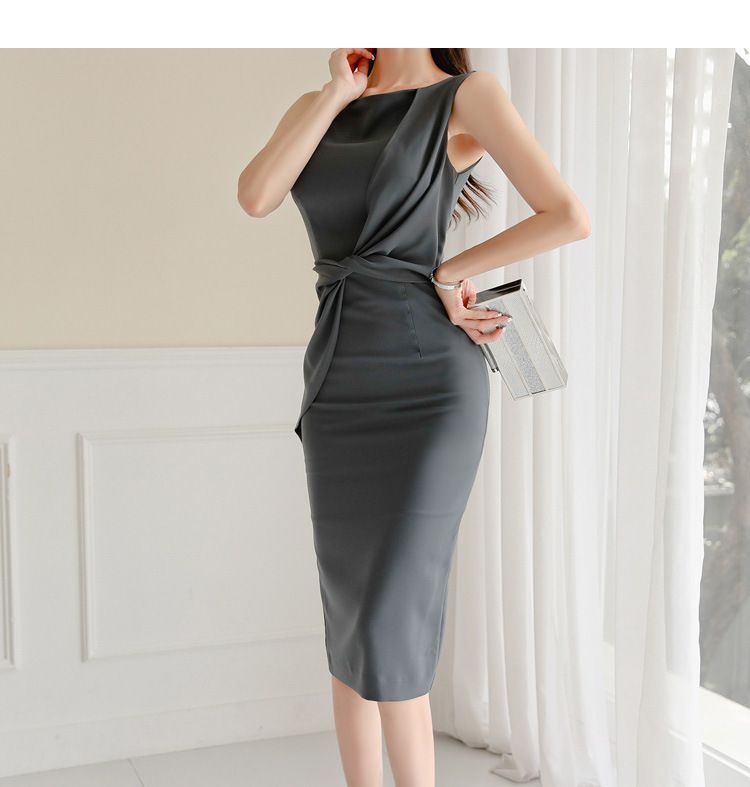 sleeveless midi sheath dress