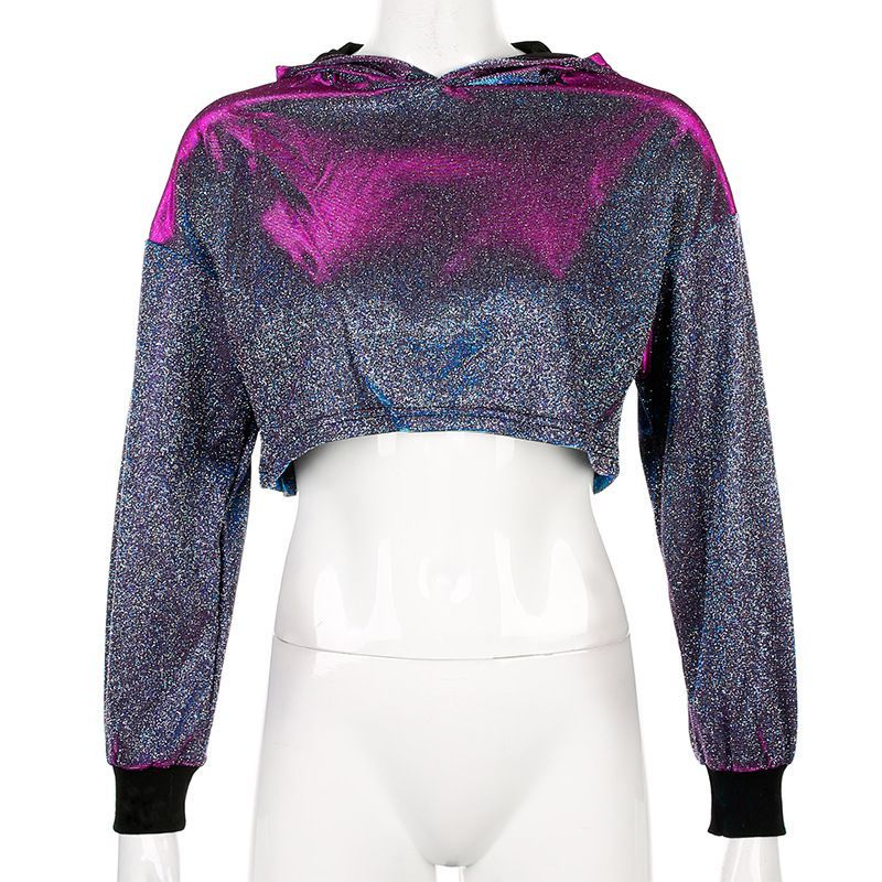 Thetis - Cropped Glitter Hoodie | YesStyle