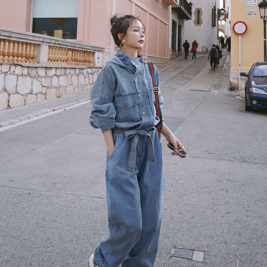 denim cargo jumpsuit