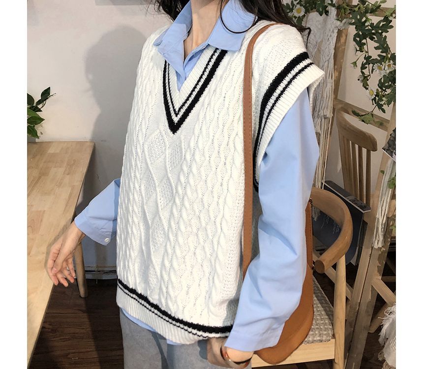 Pickxy - V-Neck Sweater Vest / Long-Sleeve Plain Shirt | YesStyle