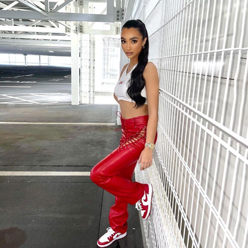 High-Waist Lace-Up Faux Leather Pants 
