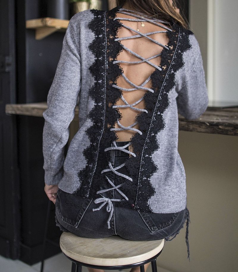 Murllo - Lace-Up Back Sweater | YesStyle