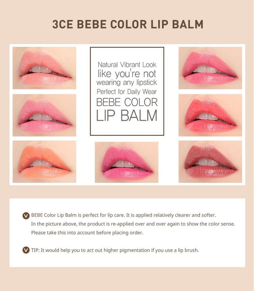 3ce Bebe Color Lip Balm 7 Colors Yesstyle