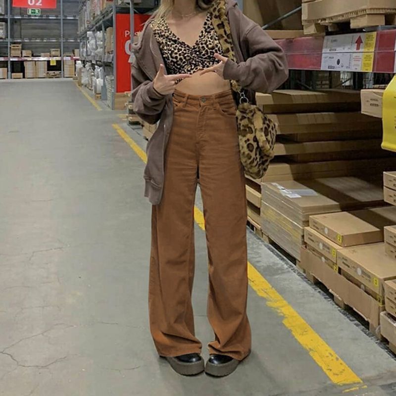 High-Waist Corduroy Wide Leg Pants 