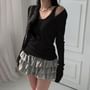 Set: Long-Sleeve Scoop Neck Plain Ribbed T-Shirt + Tank Top