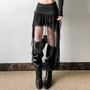 Low Waist Ruched Panel Ruffle Trim High Low A-Line Skirt