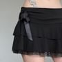 Balletcore Low Waist Bow Accent Layered Lace-Trim Mini Skirt