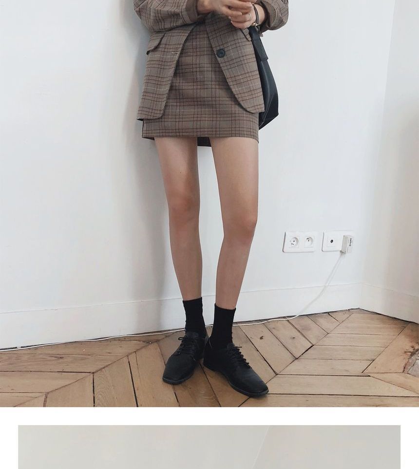 checked skirt and blazer